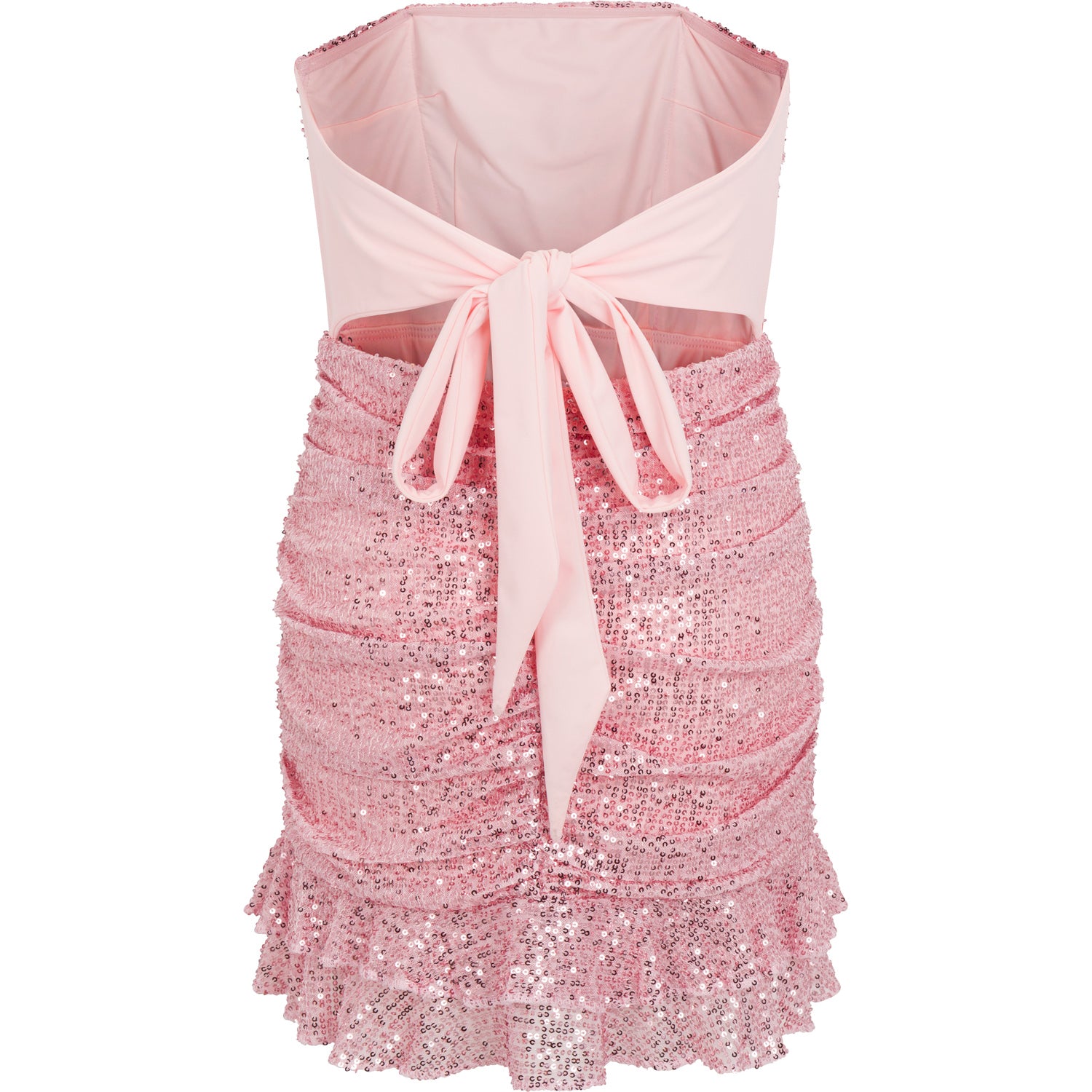 pink strapless mini dress with sequins