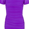 Purple dress with ruched design on a white background