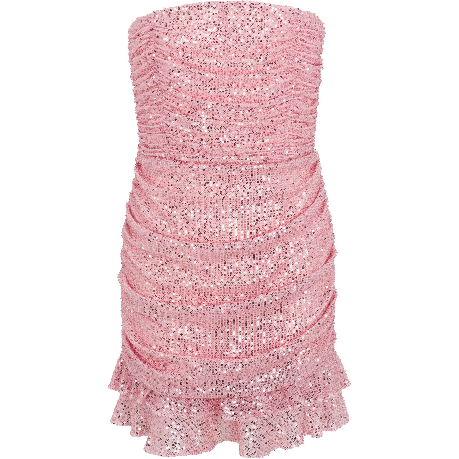 pink strapless mini dress with sequins